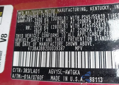 2013 Toyota Venza Xle z USA, uszkodzony, nr VIN 4T3BA3BB2DU039387